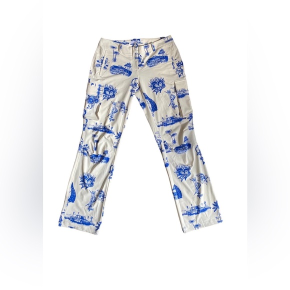 Miaou Blue Patterned Cream Cargo Jeans - Picture 1 of 4